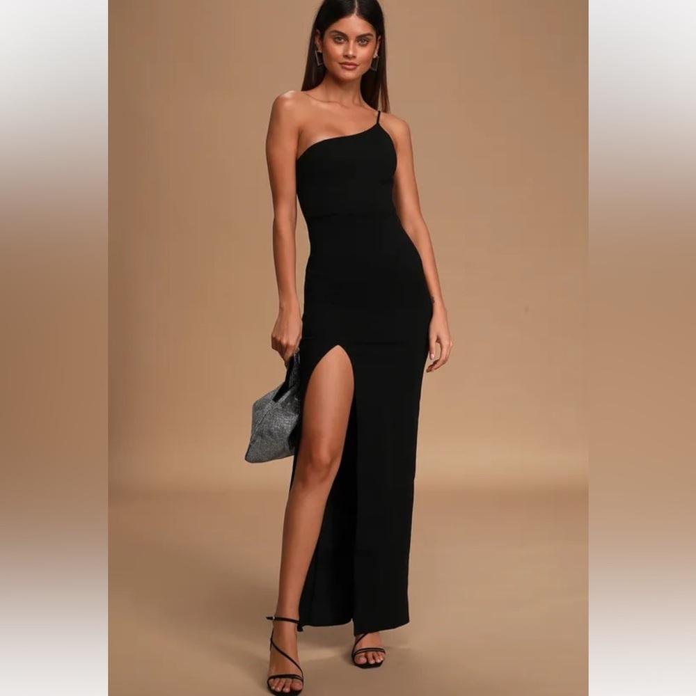 Keeper of My Heart Black One-Shoulder Maxi Dress